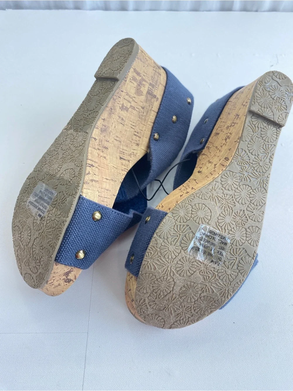 Esprit Oceane 2 Navy Stretchy Wide Strap Cork Wedge Heel Sandal Shoe 7.5 NWT